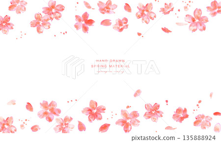 櫻花插圖。水彩櫻花點綴的春季背景。櫻花矢量圖。春季櫻花邊框。 櫻花插圖。水彩櫻花點綴的春季背景。櫻花矢量圖。春季櫻花邊框。 135888924