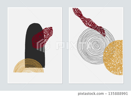 Minimalist abstract poster template design, hand drawn various shapes in red and yellow tones Minimalist abstract poster template design, hand drawn various shapes in red and yellow tones 135888991