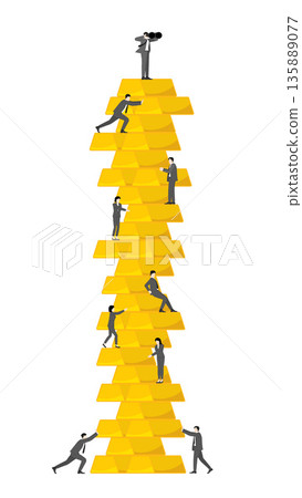 Visionary Leadership and Business Teamwork Stacking Gold Bars for High Returns and Success. Vertical Financial Growth Concept 135889077