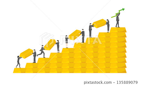 Business Teamwork Building Wealth with Gold Bars and Financial Growth Success Concept Business Teamwork Building Wealth with Gold Bars and Financial Growth Success Concept 135889079