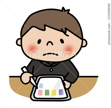 A junior high school boy having trouble with tablet learning 135889089