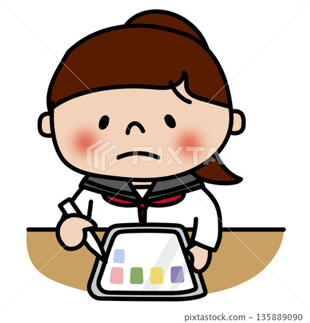 A junior high school girl having trouble with tablet learning A junior high school girl having trouble with tablet learning 135889090
