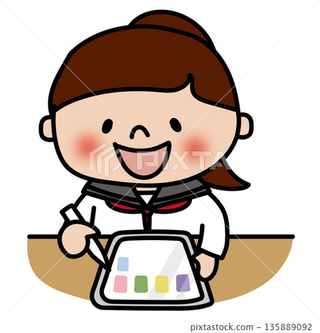 A junior high school girl enjoying tablet learning 135889092