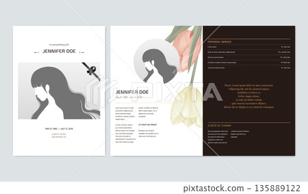 Floral memorial and funeral invitation card template design, tulip flowers, brown tone Floral memorial and funeral invitation card template design, tulip flowers, brown tone 135889122
