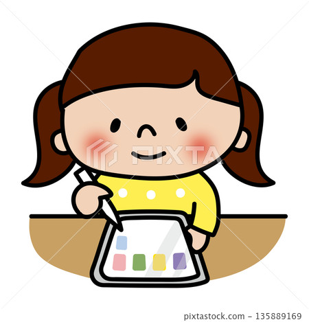 Child (girl) learning on a tablet 135889169
