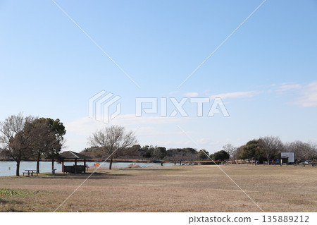 晴朗冬日里的加古大池公園多功能廣場(兵庫縣伊波町) 晴朗冬日里的加古大池公園多功能廣場(兵庫縣伊波町) 135889212