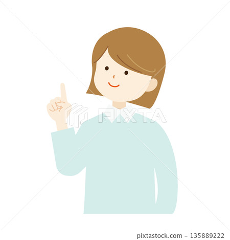 Illustration of a woman's upper body pointing up and looking diagonally upwards. Featured/Information Illustration of a woman's upper body pointing up and looking diagonally upwards. Featured/Information 135889222