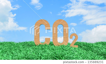 Carbon Dioxide CO2 Emissions Concept in Green Grass Field 3d render. 135889231