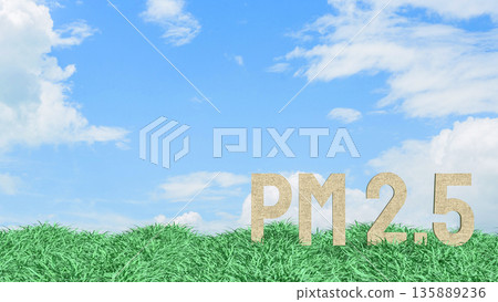PM25 Air Pollution Level Concept in Green Grass Field 3d render. 135889236