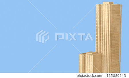 Minimal Wooden Skyscraper Architecture Concept Background 3d render. 135889243