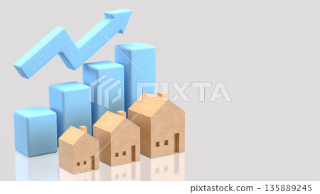 Real Estate Market Growth Concept with Rising Property Value Chart 3d render. 135889245