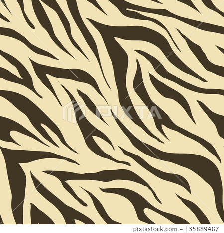Animal skin seamless pattern, simple zebra skin in dark brown on bright brown 135889487