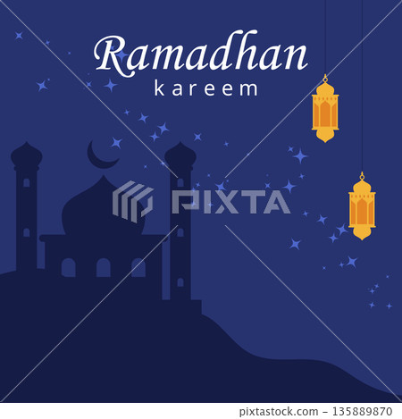 mosque silhouette and hanging lanterns. 135889870