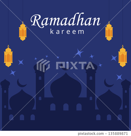 mosque silhouette and hanging lanterns. 135889871