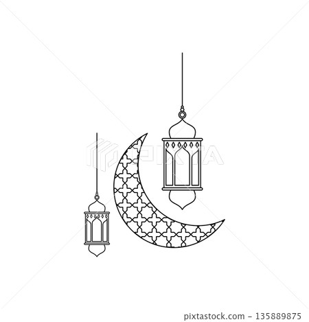 Two lanterns and a crescent moon icon Two lanterns and a crescent moon icon 135889875