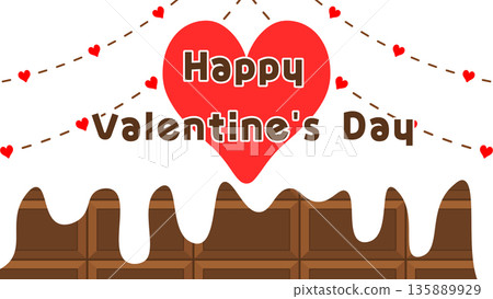 Background illustration of a chocolate bar with melted white chocolate and text 135889929