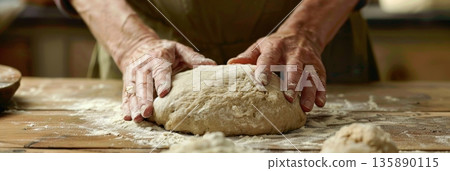 A womans hands gently kneading dough made from buckwheat flour as she prepares to bake a glutenfree loaf 135890115