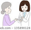 Illustration of a pharmacist explaining medication to an elderly person 135890128