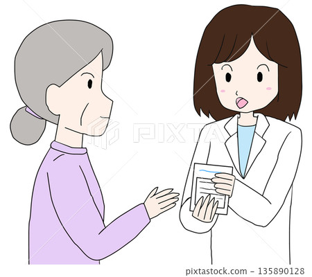藥劑師向老年人解釋藥物的插圖 135890128
