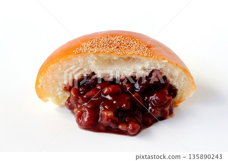 Cross section of anpan overflowing with red bean paste on a white background Cross section of anpan overflowing with red bean paste on a white background 135890243