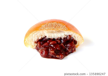 Cross section of anpan overflowing with red bean paste on a white background Cross section of anpan overflowing with red bean paste on a white background 135890247