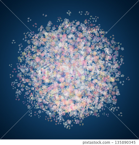 Pale cherry blossoms fluttering in the air, navy blue 135890345