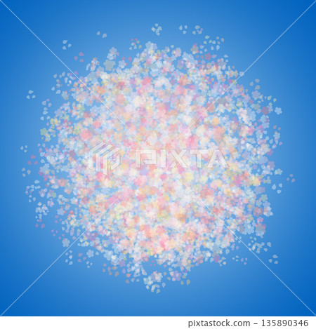 淡色的櫻花飄落在藍色背景上 135890346