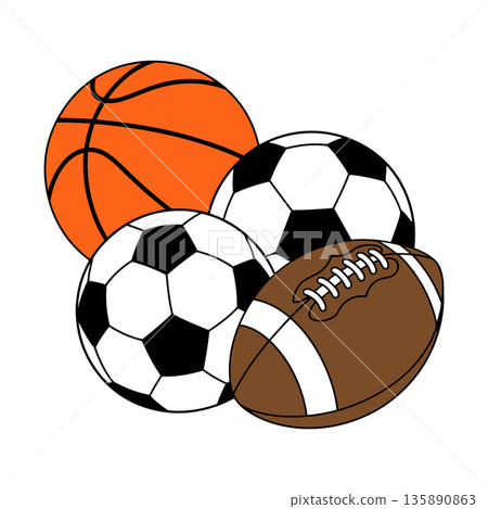 Basketball, Soccer, and Football Balls Cartoon Illustration Basketball, Soccer, and Football Balls Cartoon Illustration 135890863