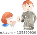 Vector illustration of a male junior high school student presenting the second button of his uniform 135890900