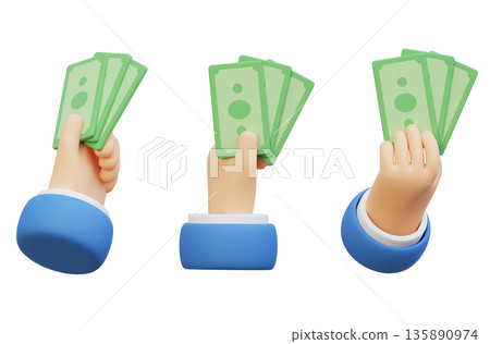 3D cartoon hand clutching multiple banknotes for financial concept 3D cartoon hand clutching multiple banknotes for financial concept 135890974