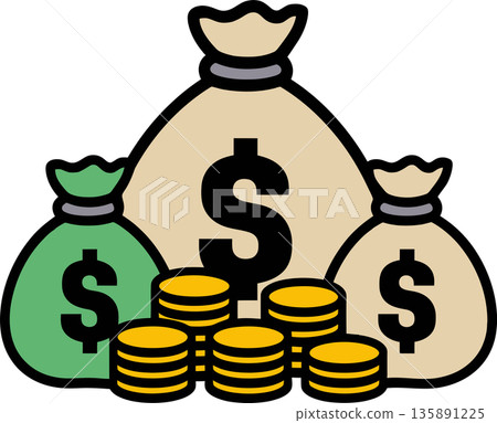 Money Bags and Gold Coin Stacks Money Bags and Gold Coin Stacks 135891225