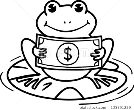 Money Frog on Lily Pad Cartoon 135891229