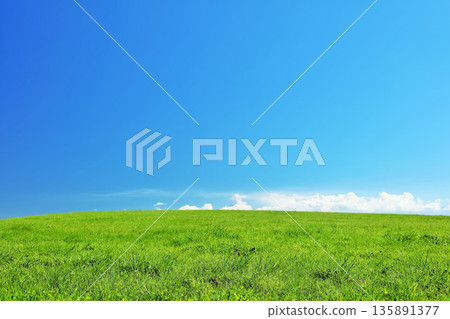 Hokkaido summer blue sky and fresh green meadow scenery Hokkaido summer blue sky and fresh green meadow scenery 135891377