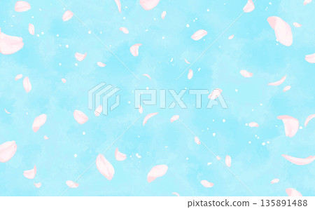 Cherry blossoms_Hand-drawn_Cherry blossom snowflake background_Horizontal 135891488