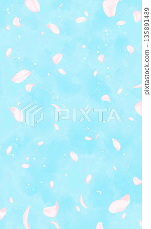 手繪櫻花雪花背景（直式版） 135891489