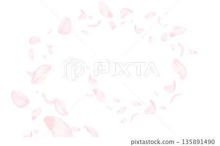 Cherry blossoms_hand-drawn_swirling and flying petals_horizontal 135891490