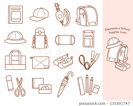 A collection of icons for elementary school students' belongings that can be used for the new school term A collection of icons for elementary school students' belongings that can be used for the new school term 135891747