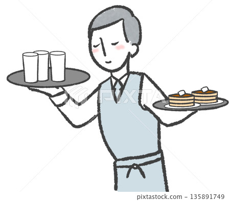 服務生端著一份顧客點的煎餅 135891749