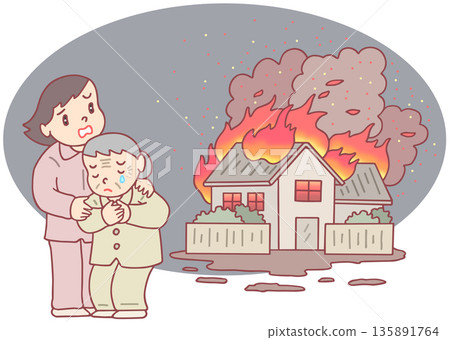 火災插圖 - 深夜房屋火災事故 135891764