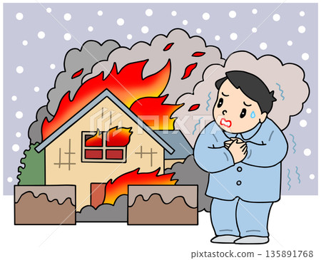 火災插圖 - 嚴寒天氣下的房屋火災事故 135891768