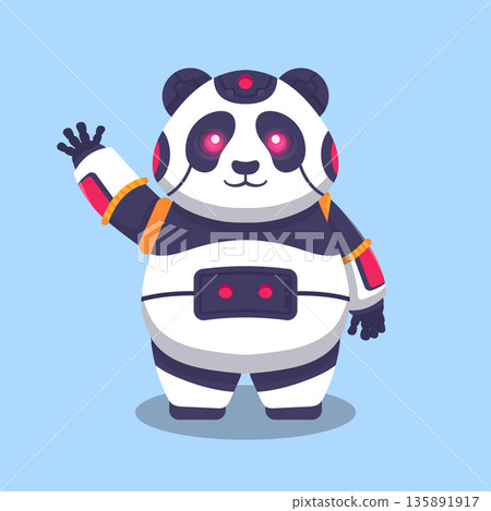 Cute Panda Robot Character Flat Vector Illustration Cute Panda Robot Character Flat Vector Illustration 135891917