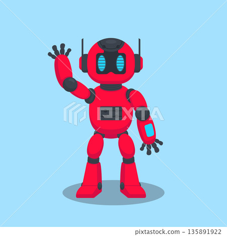 Friendly Red Robot Character Flat Vector Illustration Friendly Red Robot Character Flat Vector Illustration 135891922
