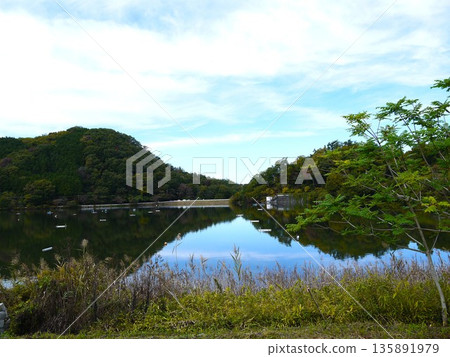 Mountains reflected in Lake Chiyoda 135891979