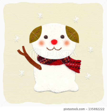 可愛的狗狗雪人貼花插圖/象牙色背景 135892222