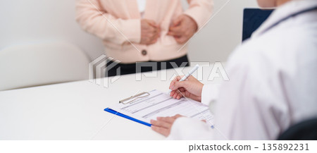 Elderly Patient consultation with doctor for Kidney disease, Urinary system and Stones, Cancer, world kidney day, Chronic kidney, Urology, Nephritis, Renal, Transplant and medical healthcare concept 135892231