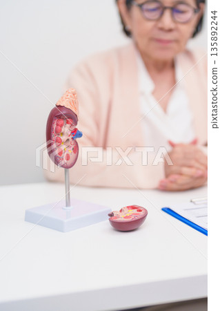 Elderly Patient consultation with doctor for Kidney disease, Urinary system and Stones, Cancer, world kidney day, Chronic kidney, Urology, Nephritis, Renal, Transplant and medical healthcare concept Elderly Patient consultation with doctor for Kidney disease, Urinary system and Stones, Cancer, world kidney day, Chronic kidney, Urology, Nephritis, Renal, Transplant and medical healthcare concept 135892244