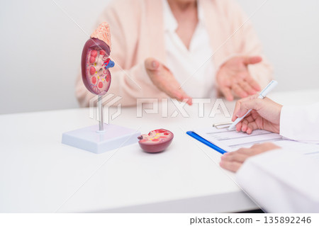 Elderly Patient consultation with doctor for Kidney disease, Urinary system and Stones, Cancer, world kidney day, Chronic kidney, Urology, Nephritis, Renal, Transplant and medical healthcare concept Elderly Patient consultation with doctor for Kidney disease, Urinary system and Stones, Cancer, world kidney day, Chronic kidney, Urology, Nephritis, Renal, Transplant and medical healthcare concept 135892246