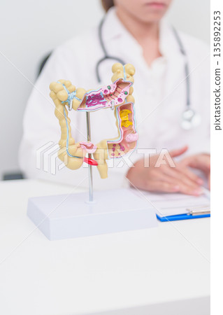 Elderly woman Patient consultation with doctor for Colon disease, Large Intestine, Colorectal cancer, Ulcerative colitis, Diverticulitis, Irritable bowel syndrome, Digestive system and Healthcare Elderly woman Patient consultation with doctor for Colon disease, Large Intestine, Colorectal cancer, Ulcerative colitis, Diverticulitis, Irritable bowel syndrome, Digestive system and Healthcare 135892253