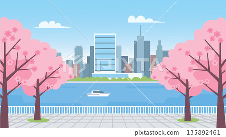 Urban Lake Framed By Blossoms Urban Lake Framed By Blossoms 135892461