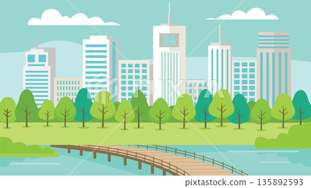 Urban Riverbank With Fresh Greenery 135892593